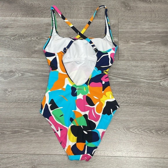 NWOT Nautica One Piece Swimsuit Cross Back Slimming Tropical Print S - Picture 6 of 15